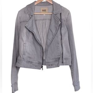 Paige Moto Denim Jacket, Gray, Size Small